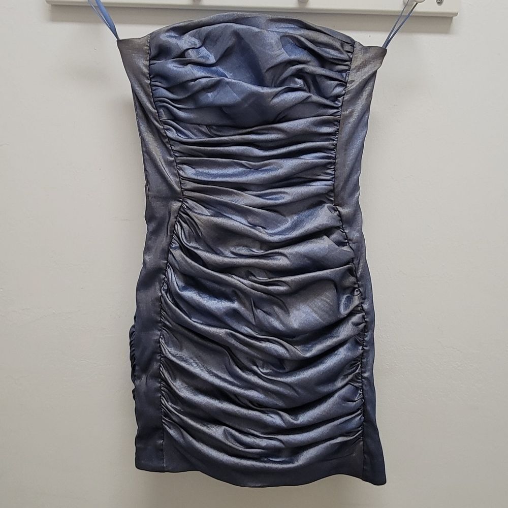Cache Strapless Dress in Shimmering Blue